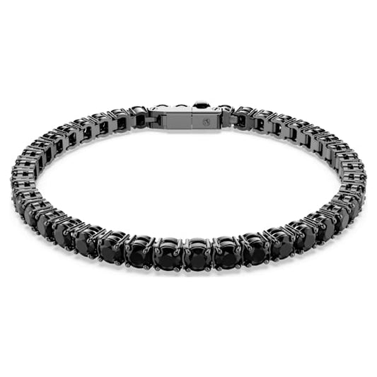 Swarovski Matrix Tennis bracelet Round cut, Black, Ruthenium plated 5696030