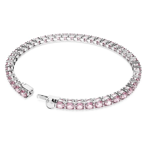 Swarovski Matrix Tennis bracelet Round cut, Pink, Rhodium plated 5648932