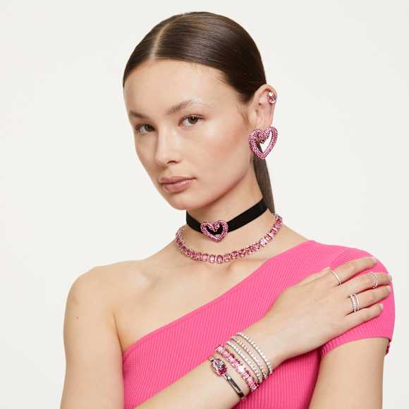 Swarovski Matrix Tennis bracelet Round cut, Pink, Rhodium plated 5648932