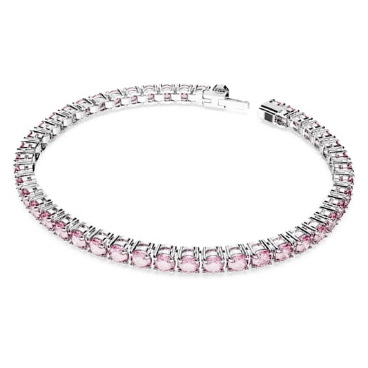 Swarovski Matrix Tennis bracelet Round cut, Pink, Rhodium plated 5648932