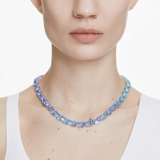 Swarovski Millenia necklace Octagon cut, Color gradient, Blue, Rhodium plated 5694136