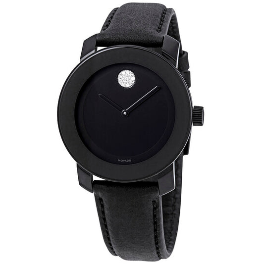Movado Bold Black Dial Black Leather Ladies Watch 3600483
