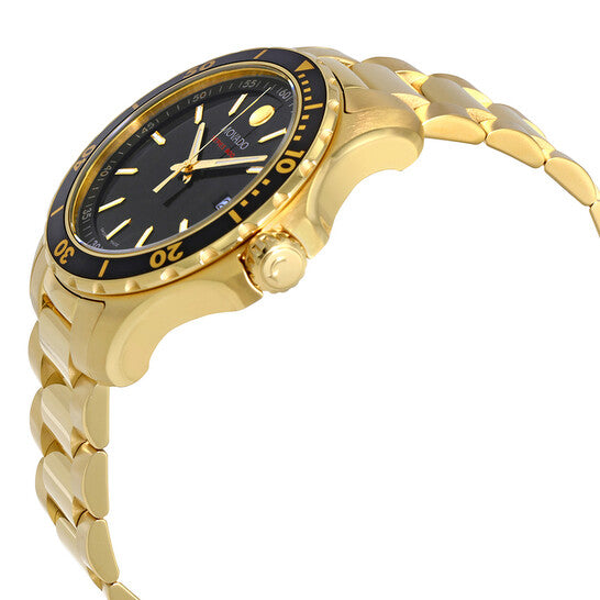Movado Series 800 Black Dial Yellow Gold PVD Men's Watch 2600145
