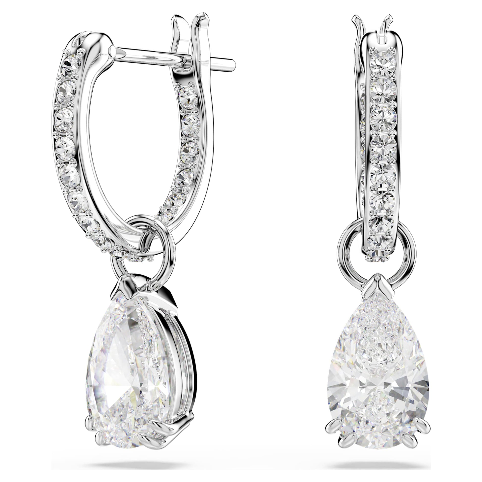 Swarovski Stilla drop earrings Pear cut, Round cut, White, Rhodium plated 5636716