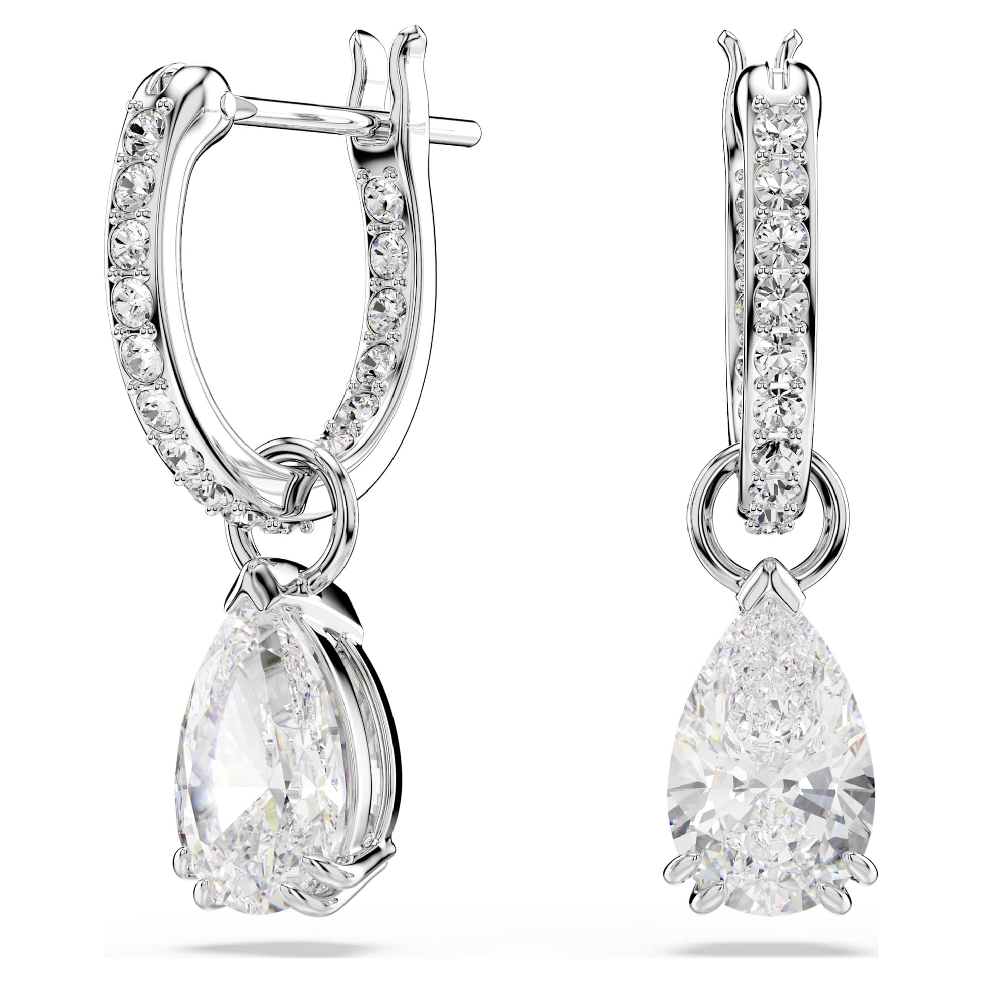 Swarovski Stilla drop earrings Pear cut, Round cut, White, Rhodium plated 5636716