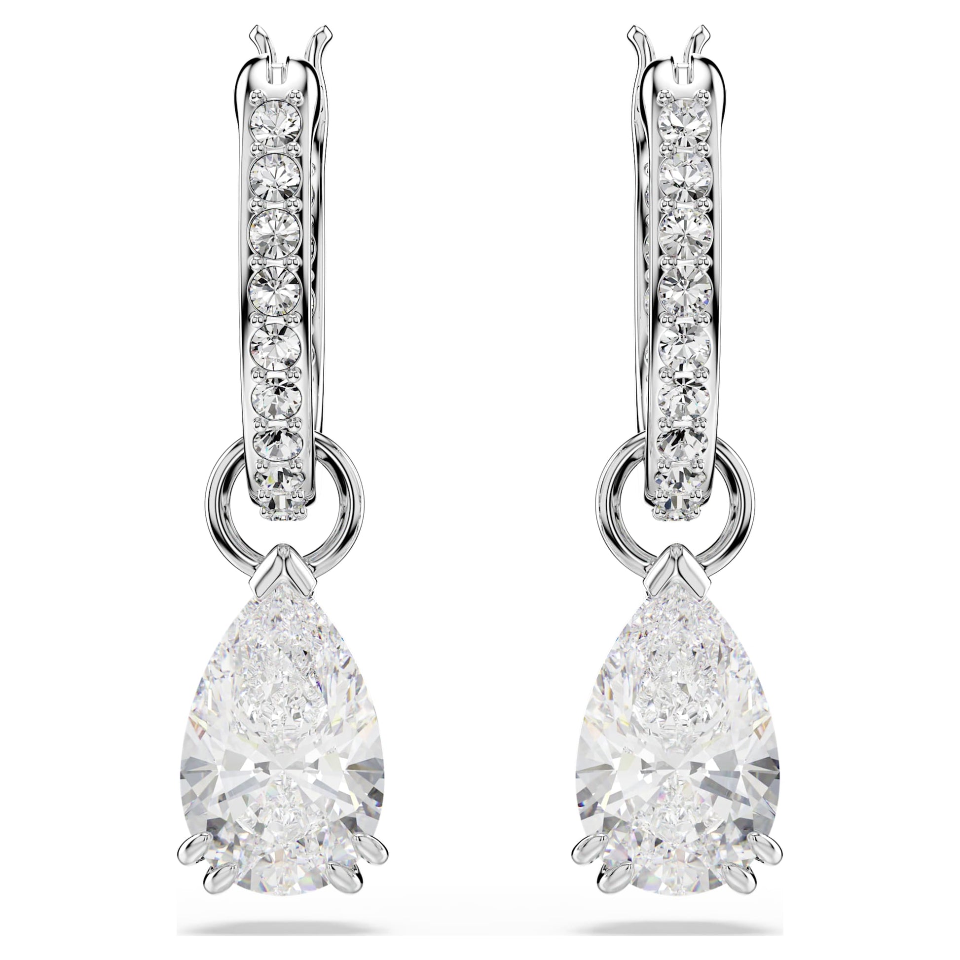Swarovski Stilla drop earrings Pear cut, Round cut, White, Rhodium plated 5636716