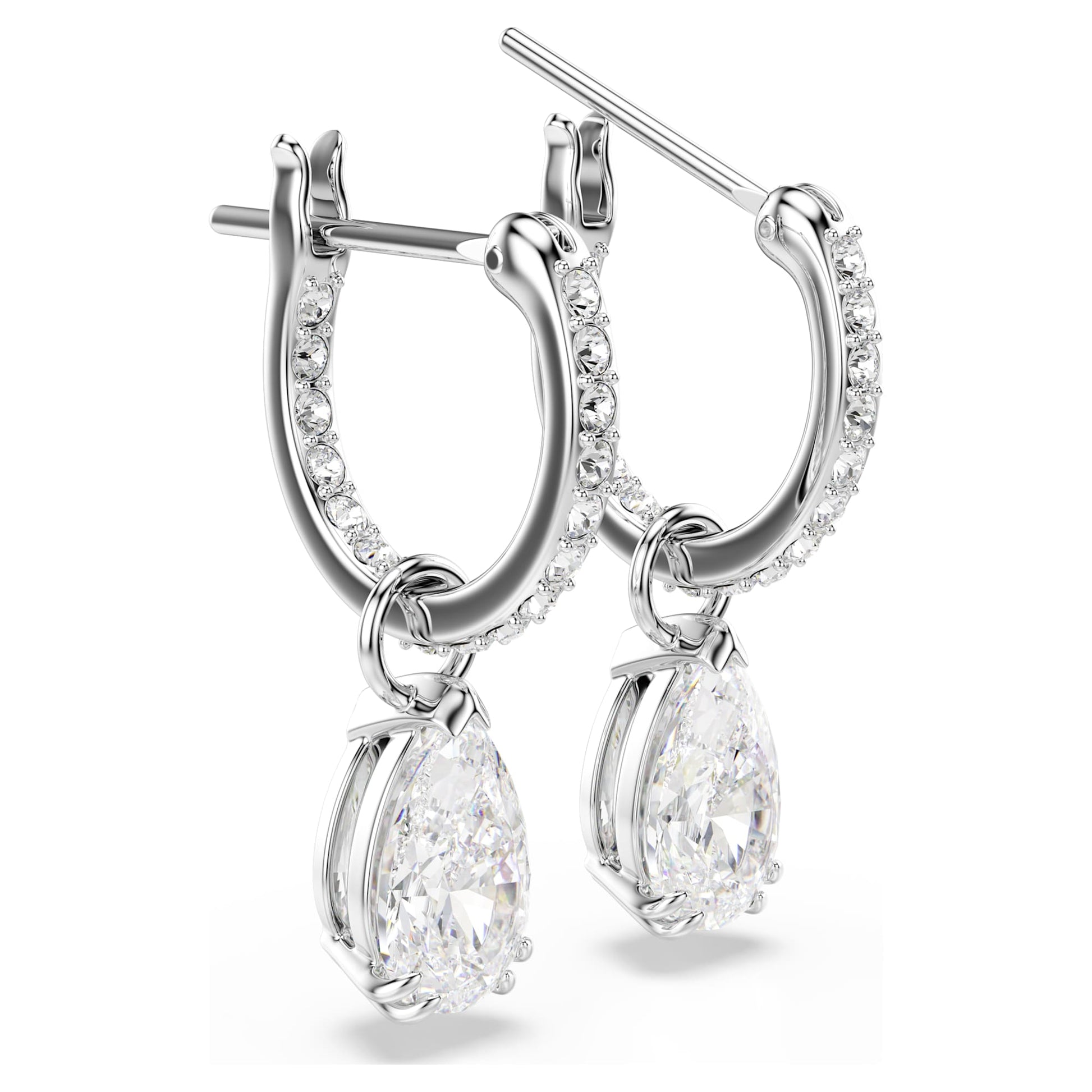 Swarovski Stilla drop earrings Pear cut, Round cut, White, Rhodium plated 5636716