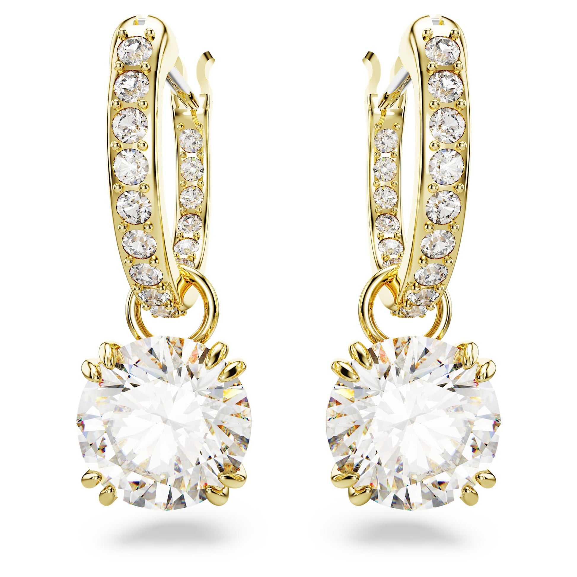 Swarovski Stilla drop earrings Round cut, White, Gold-tone plated  5638802