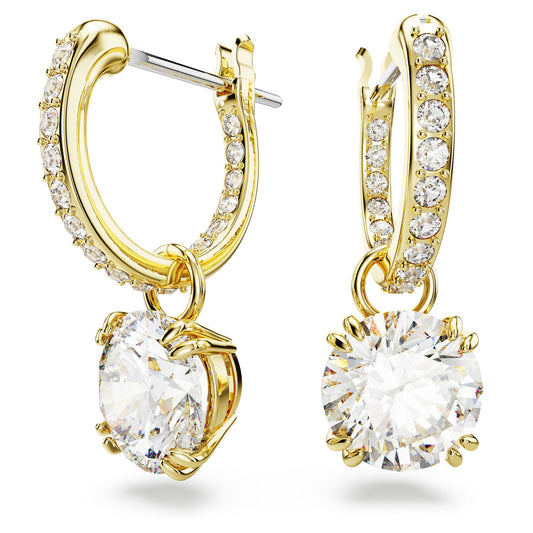 Swarovski Stilla drop earrings Round cut, White, Gold-tone plated  5638802