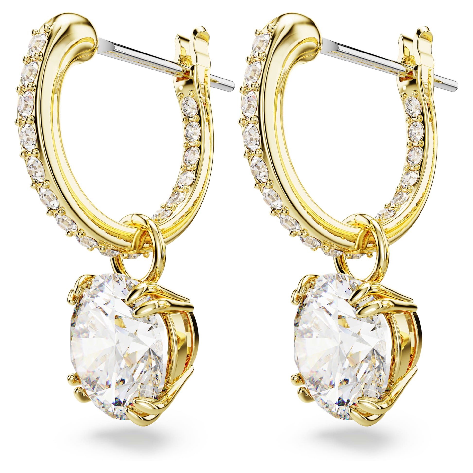 Swarovski Stilla drop earrings Round cut, White, Gold-tone plated  5638802