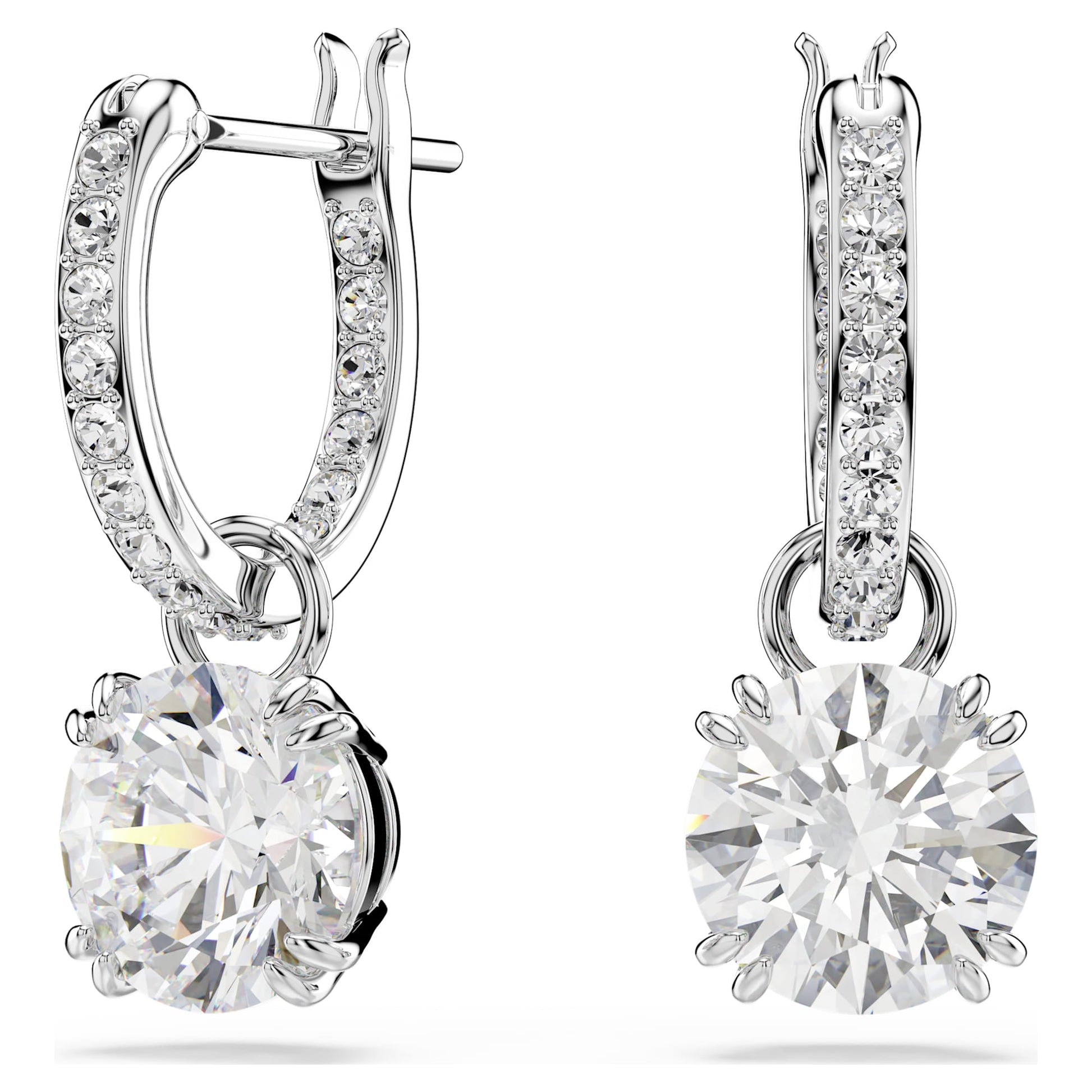 Swarovski Stilla drop earrings Round cut, White, Rhodium plated 5636717