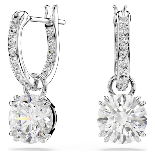 Swarovski Stilla drop earrings Round cut, White, Rhodium plated 5636717