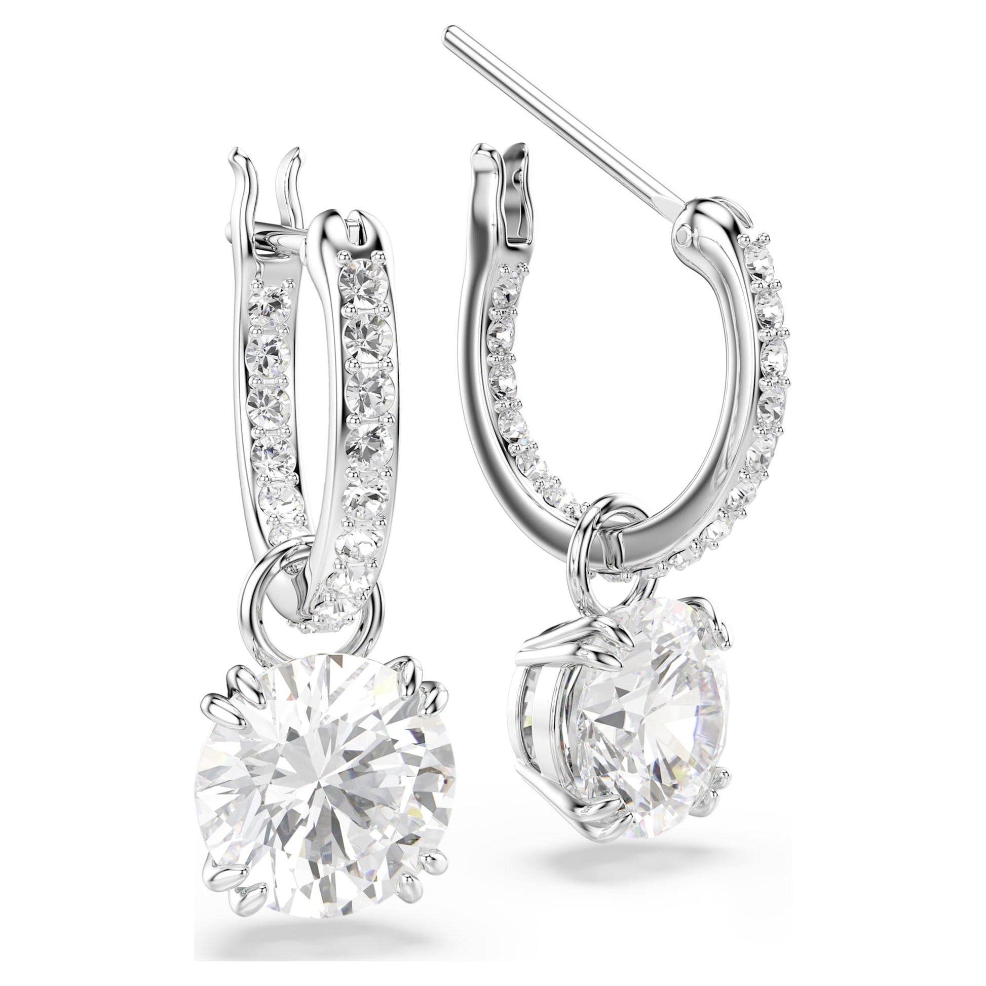 Swarovski Stilla drop earrings Round cut, White, Rhodium plated 5636717