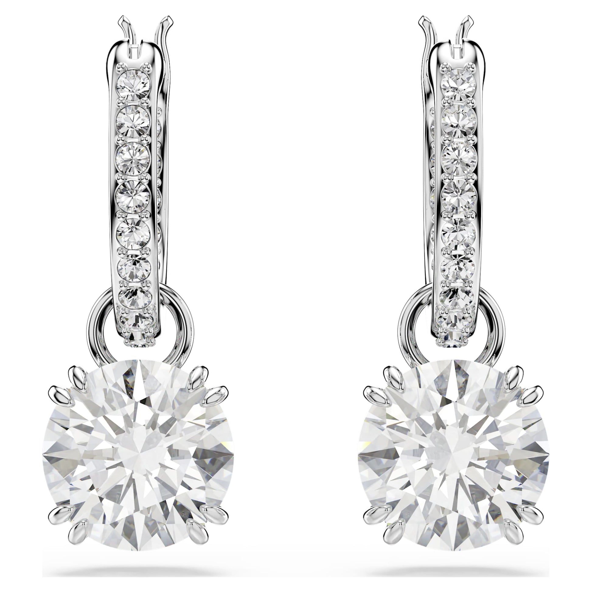 Swarovski Stilla drop earrings Round cut, White, Rhodium plated 5636717