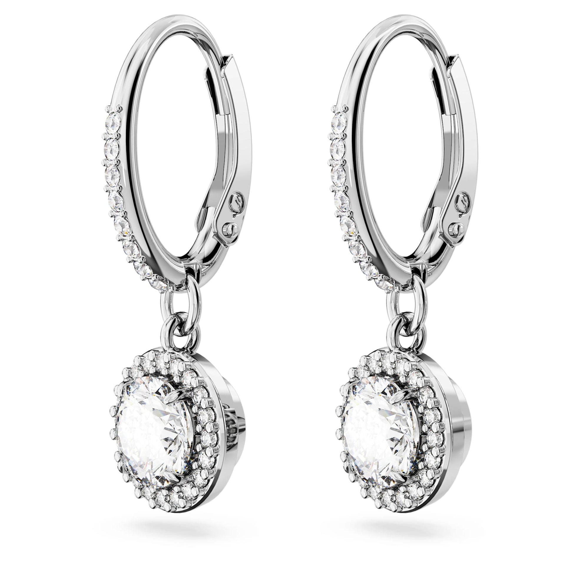 Swarovski Una Angelic drop earrings Round cut, Pavé, White, Rhodium plated 5636270