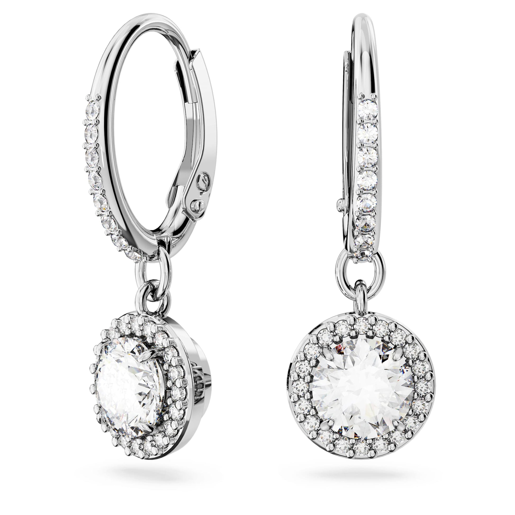Swarovski Una Angelic drop earrings Round cut, Pavé, White, Rhodium plated 5636270