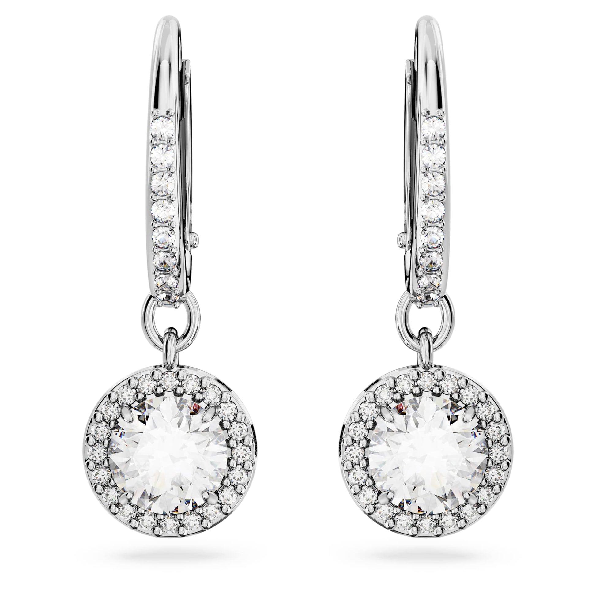 Swarovski Una Angelic drop earrings Round cut, Pavé, White, Rhodium plated 5636270
