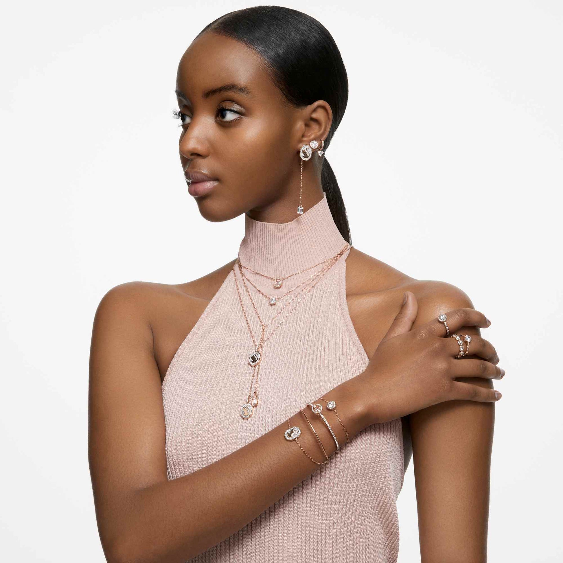 Swarovski Una Angelic drop earrings Round cut, Pavé, White, Rose gold-tone plated 5638769