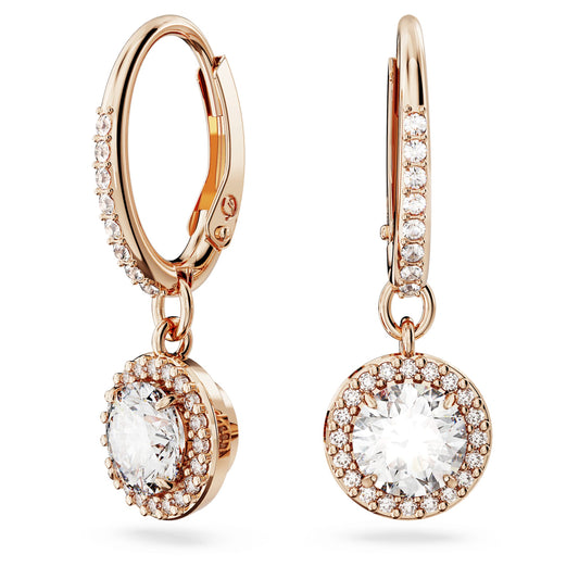 Swarovski Una Angelic drop earrings Round cut, Pavé, White, Rose gold-tone plated 5638769