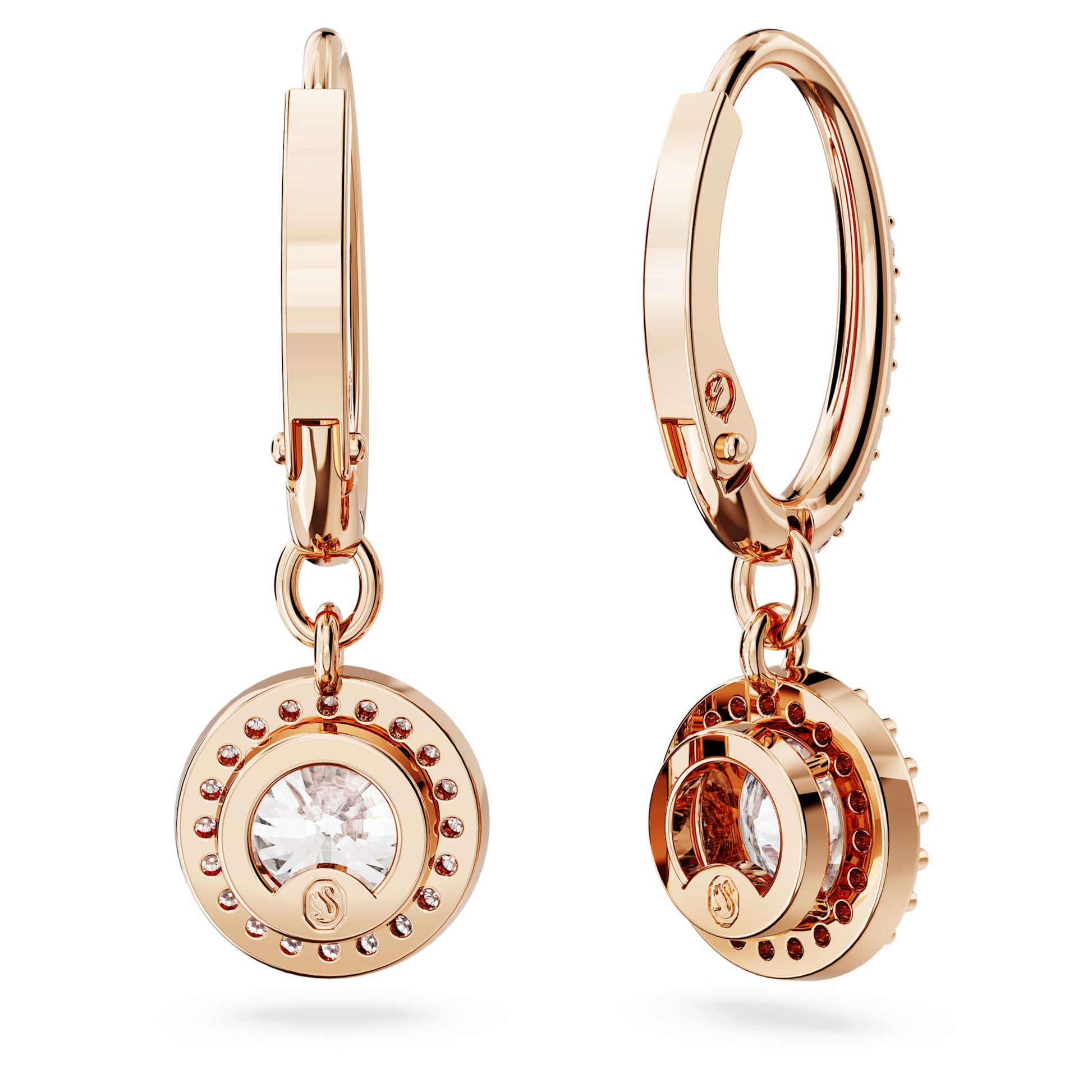 Swarovski Una Angelic drop earrings Round cut, Pavé, White, Rose gold-tone plated 5638769