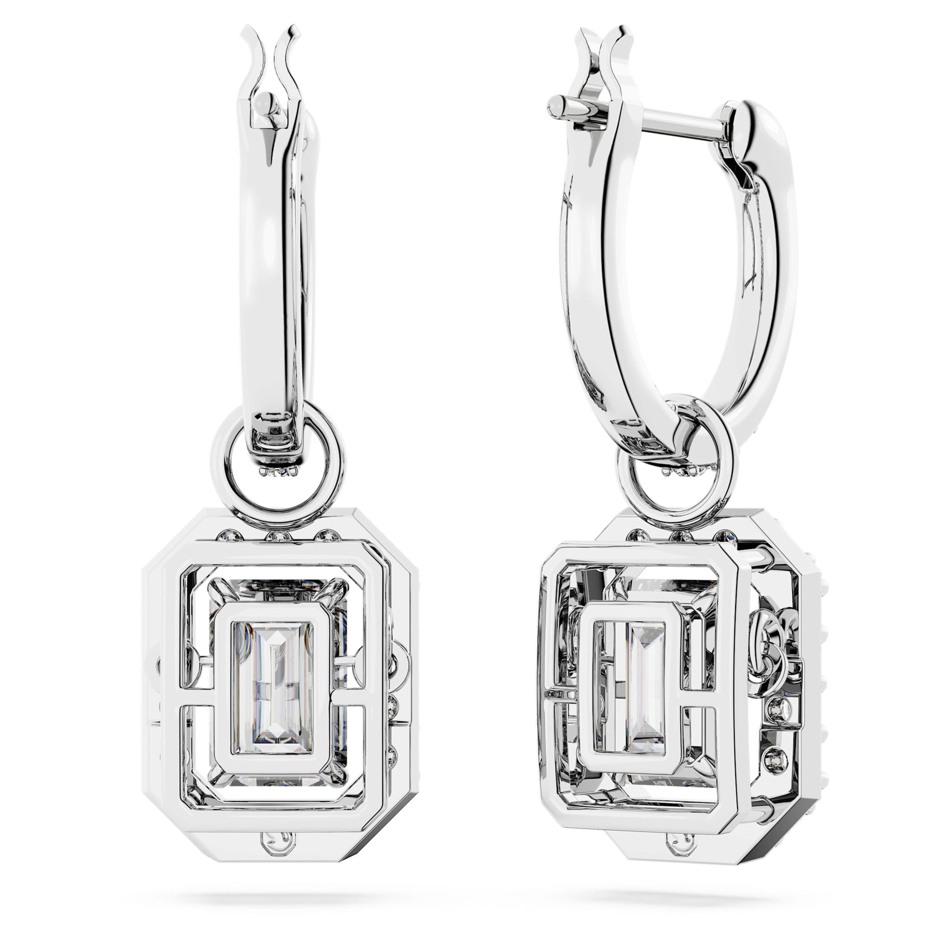 Swarovski Una drop earrings Octagon cut, White, Rhodium plated 5638495