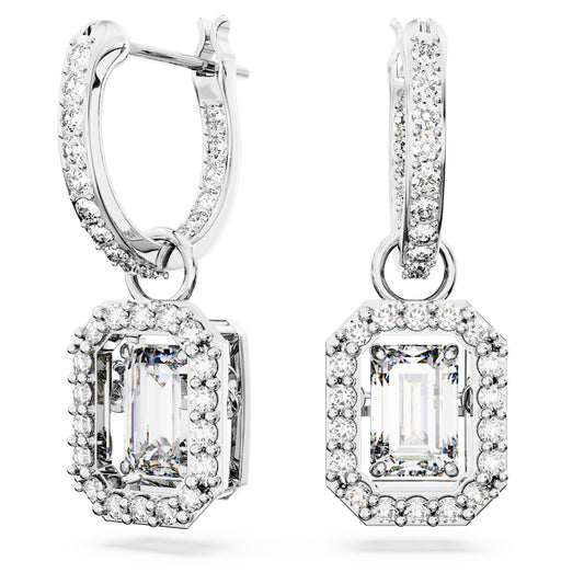 Swarovski Una drop earrings Octagon cut, White, Rhodium plated 5638495