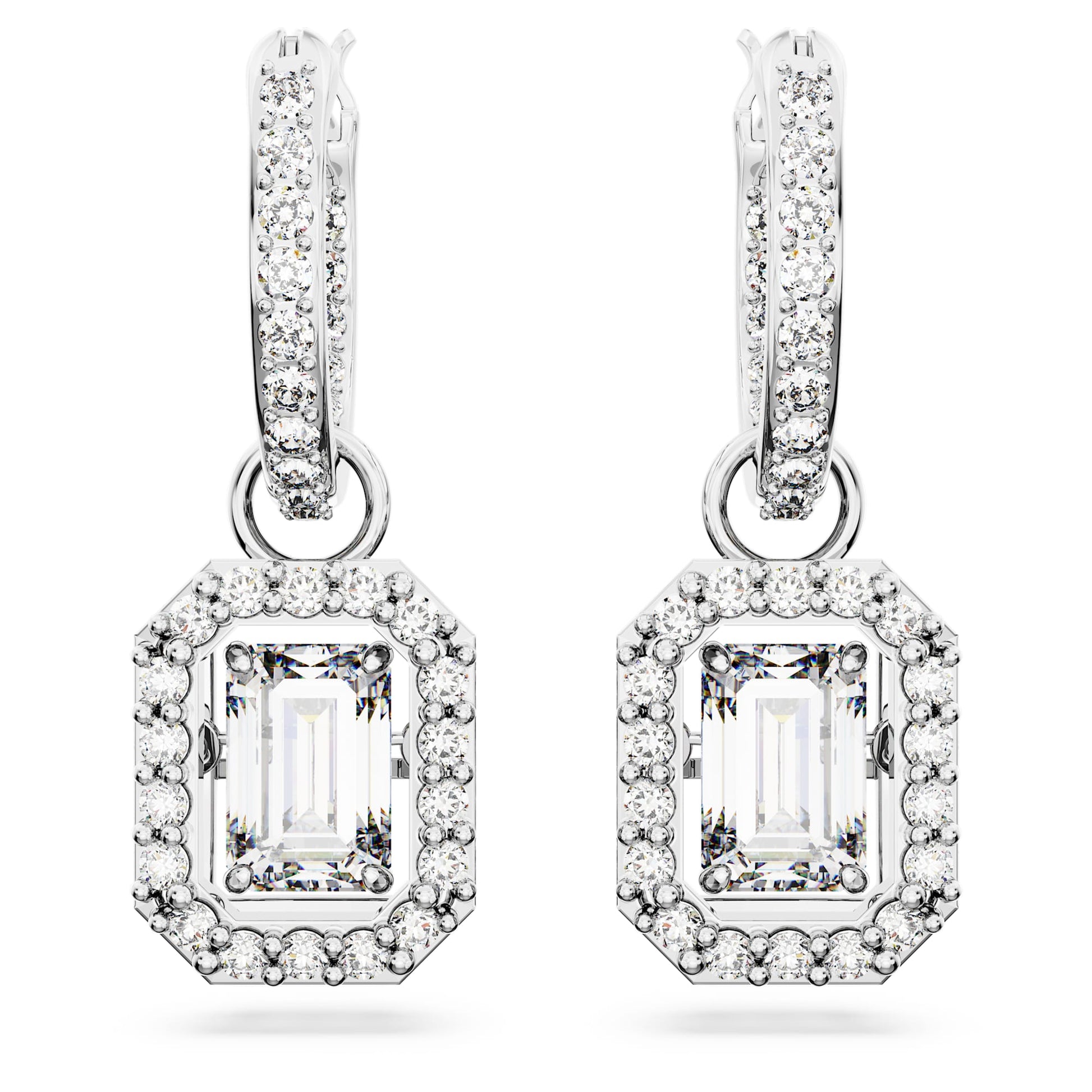 Swarovski Una drop earrings Octagon cut, White, Rhodium plated 5638495