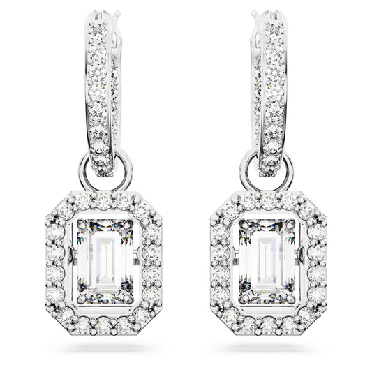 Swarovski Una drop earrings Octagon cut, White, Rhodium plated 5638495